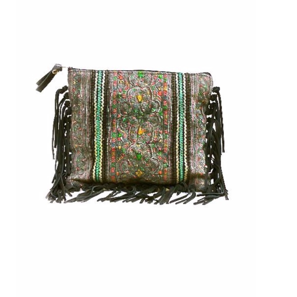 Panada Woven Rich Suede Fringe Clutch Bag